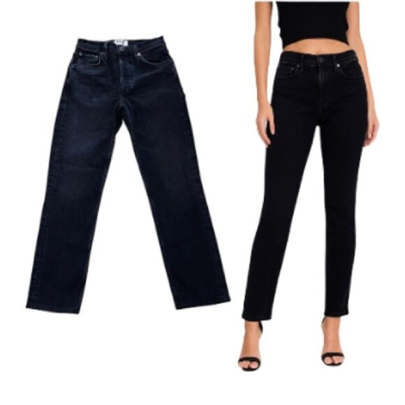AGOLDE Riley Crop Jeans 24x26 High Rise Straight Black Stretch Denim EUC - Picture 1 of 11